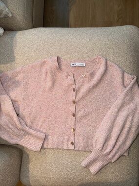 Zara Pink Button-Front Cropped Cardigan